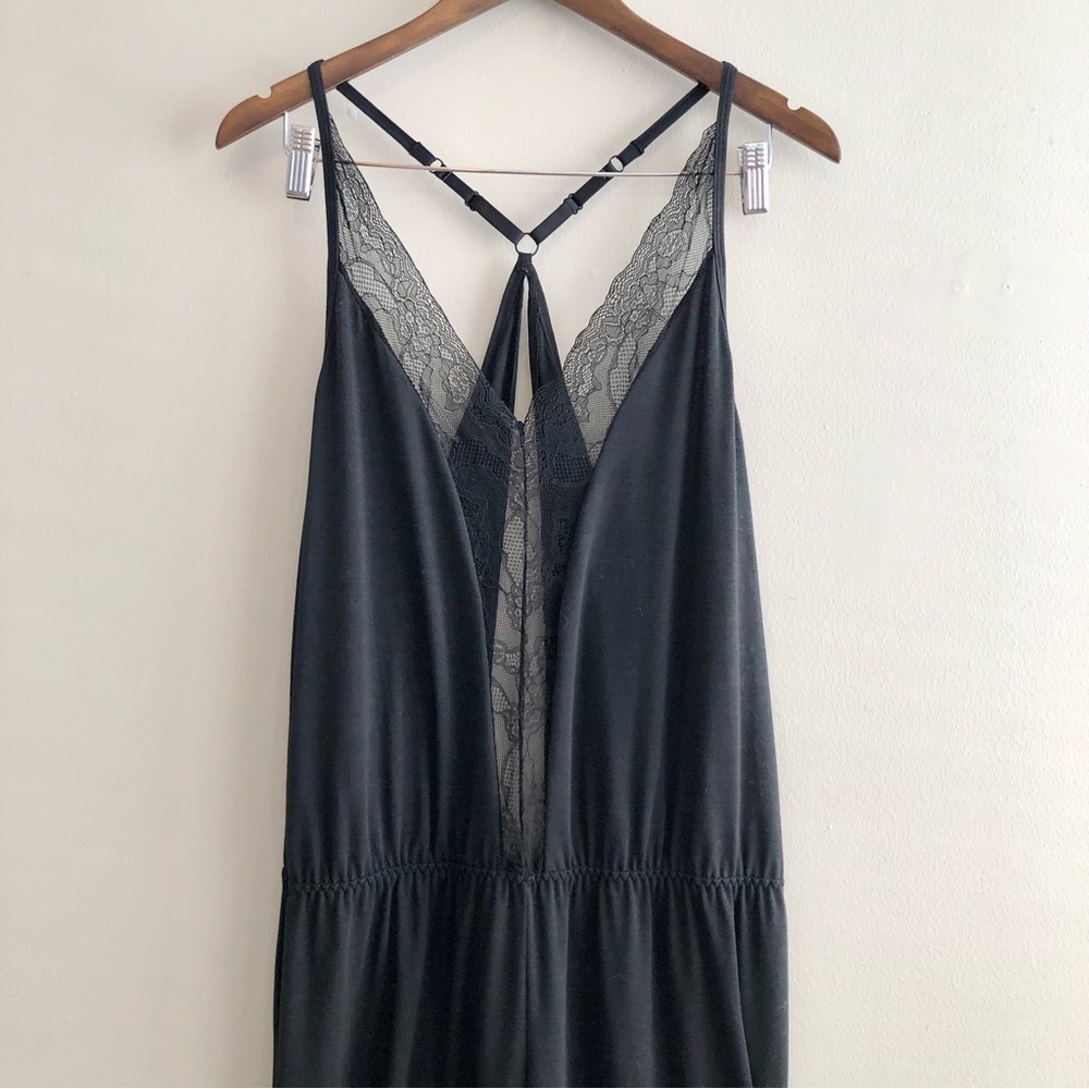 ✨$7 CLEAR-OUT✨ Real Lingerie Oh La La Cheri Lace Deep Plunge Tank Jumpsuit Black